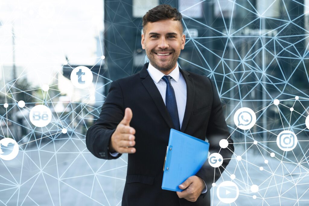 medium shot smiley business man